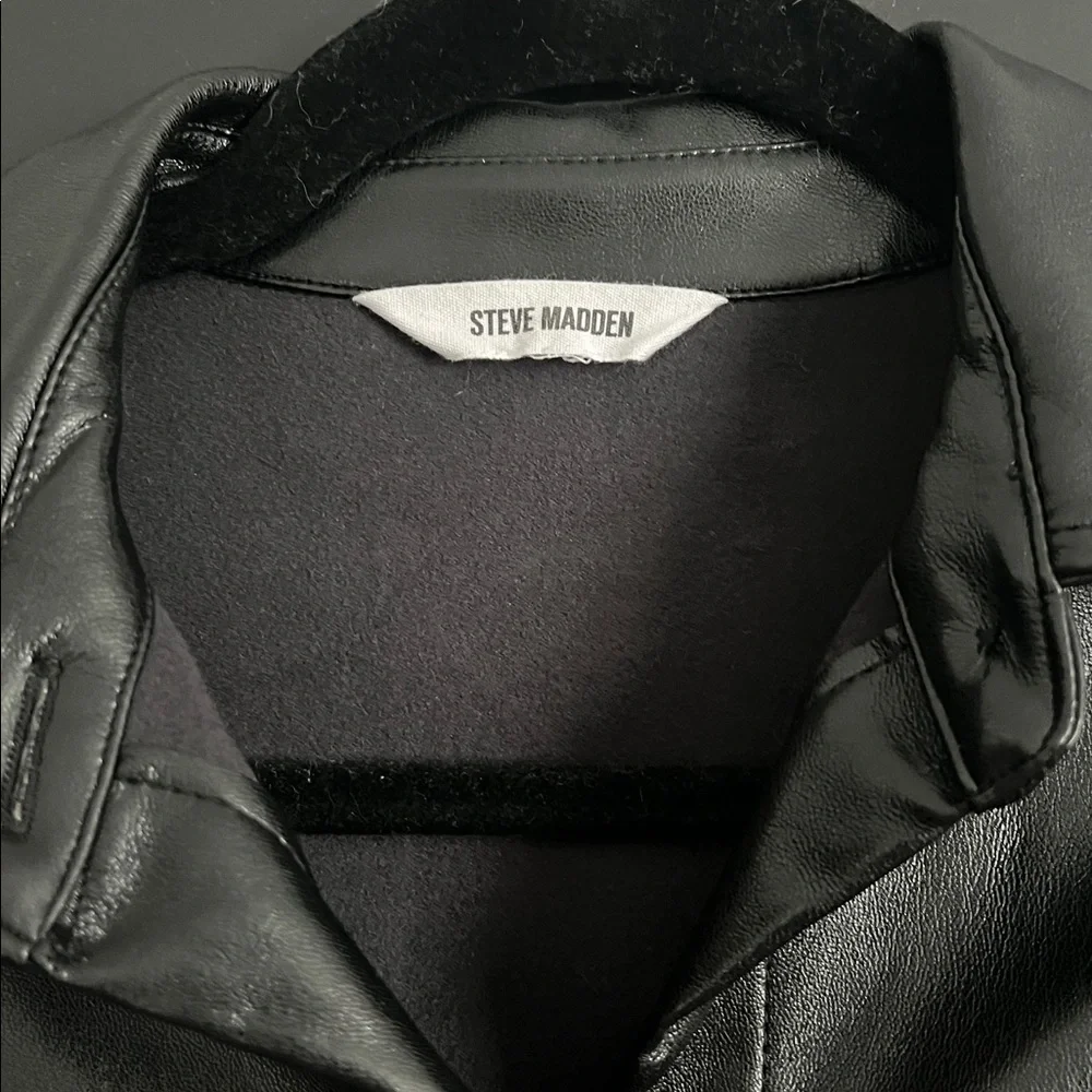 Steve Madden Black Faux Leather Shirt Jacket with Patch Pockets - Picture 3 of 5